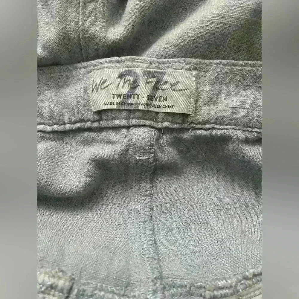 We The Free Linen Blend High Rise Pants Women size 27 Pleated Front Blue - Picture 3 of 4